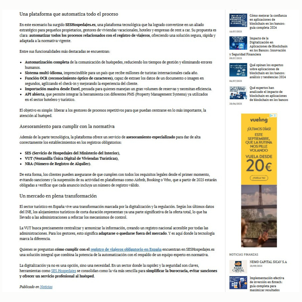 Artículo en Hispamer.es sobre seshospedajes.es